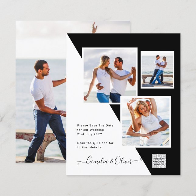 Foto Hochzeitseinladung Retten Datum QR-Code (Vorne/Hinten)