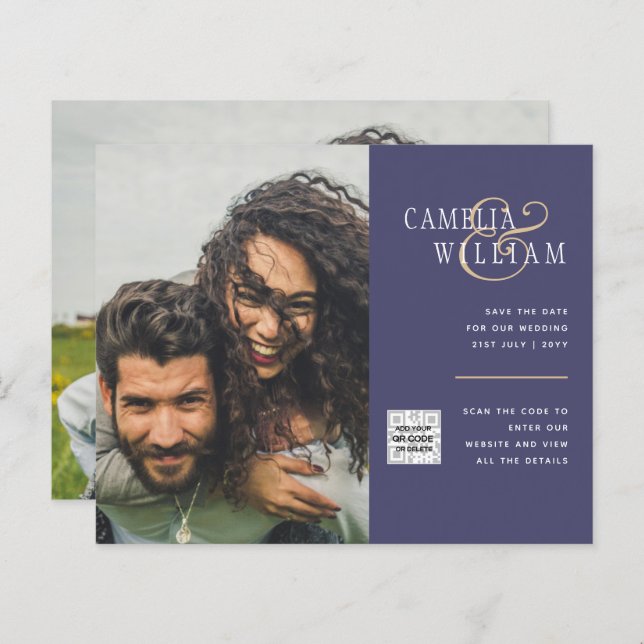 Foto Hochzeitseinladung Retten Datum QR-Code (Vorne/Hinten)
