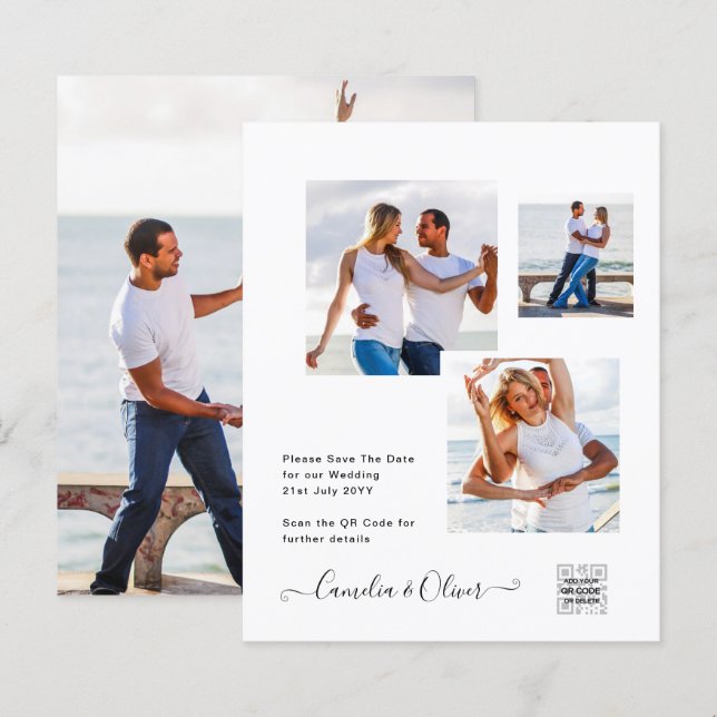 Foto Hochzeitseinladung Retten Datum QR-Code (Vorne/Hinten)
