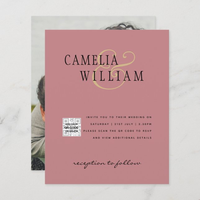 Foto Hochzeitseinladung Retten Datum QR-Code (Vorne/Hinten)