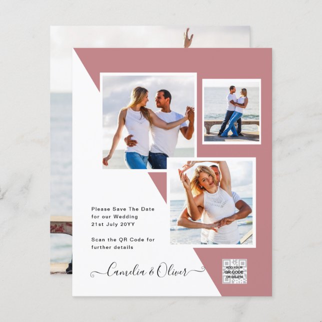 Foto Hochzeitseinladung Retten Datum QR-Code (Vorne/Hinten)