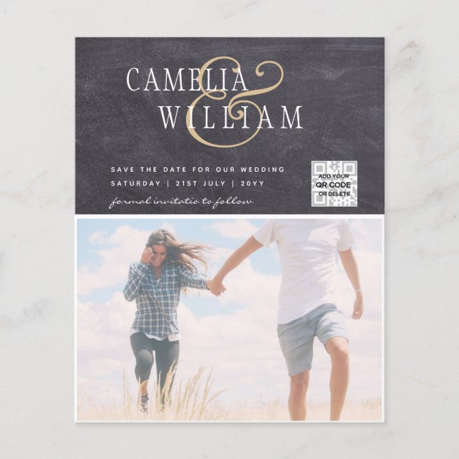 Foto Hochzeitseinladung Retten Datum QR-Code Flyer (Vorne)