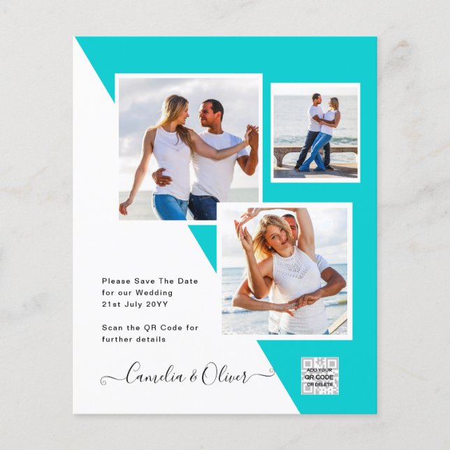 Foto Hochzeitseinladung Retten Datum QR-Code Flyer (Vorne)