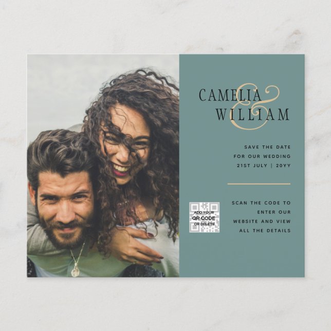 Foto Hochzeitseinladung Retten Datum QR-Code Flyer (Vorne)