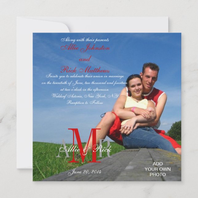 Foto Hochzeitseinladungen Monogramme Rot Weiß Einladung (Vorderseite)