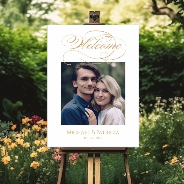 Foto Hochzeitsempfang - elegantes Goldkalligraph Poster (Von Creator hochgeladen)