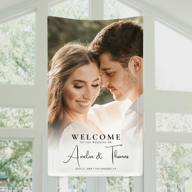 Foto Hochzeitsfeier Willkommen Banner (Add elegance to your wedding with a fancy vertical banner, perfect for stunning decor and photos!)