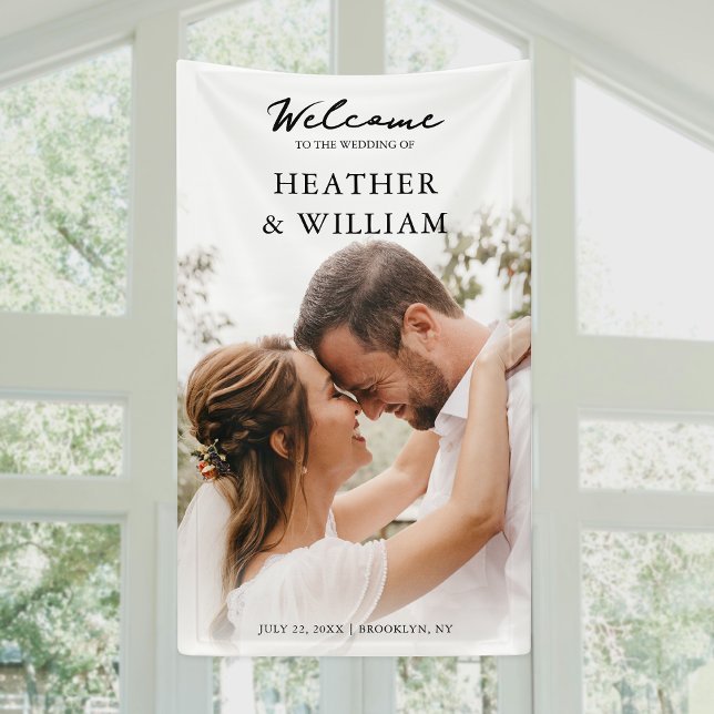 Foto Hochzeitsfeier Willkommen Banner (Add elegance to your wedding with a fancy vertical banner, perfect for stunning decor and photos!)