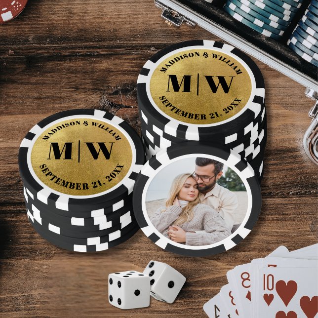 Foto-Hochzeitsgunst Gold Pokerchips (Photo Gold Wedding Favor Poker Chips )