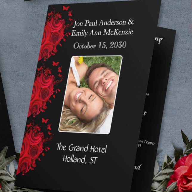 Foto Hochzeitsprogramm Black Gray & White Damask (Von Creator hochgeladen)