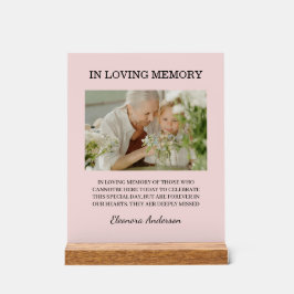 Foto-Hochzeitsschmuck In Loving Memory Rosa Hauch Acrylschild