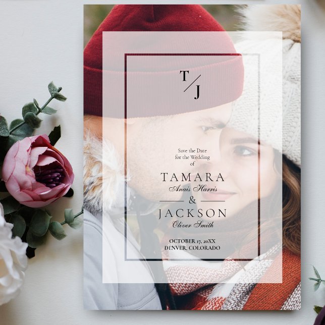 Foto Hochzeitsvellum-Transparenzinitialen Magneteinladung (Von Creator hochgeladen)