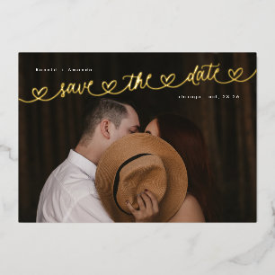Foto-Hochzeitswebsite Goldene Herzen Save The Date Folieneinladung