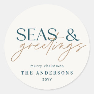 Foto Holiday Card für moderne Strandfamilie Runder Aufkleber