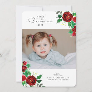 FOTO HOLIDAY CARD   Rose für Weihnachtswasserfarbe Feiertagskarte