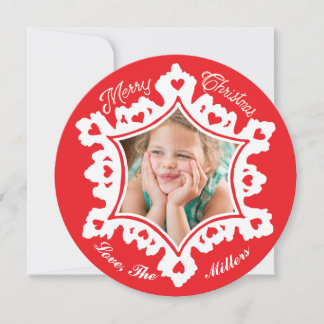 Foto Holiday Card: Roter Frohe Weihnachtsschneeflo Feiertagskarte