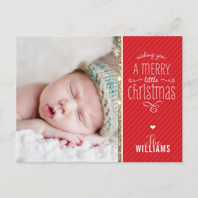 FOTO HOLIDAY KARTE Roter Streifen Gold whimsical T (Vorderseite)