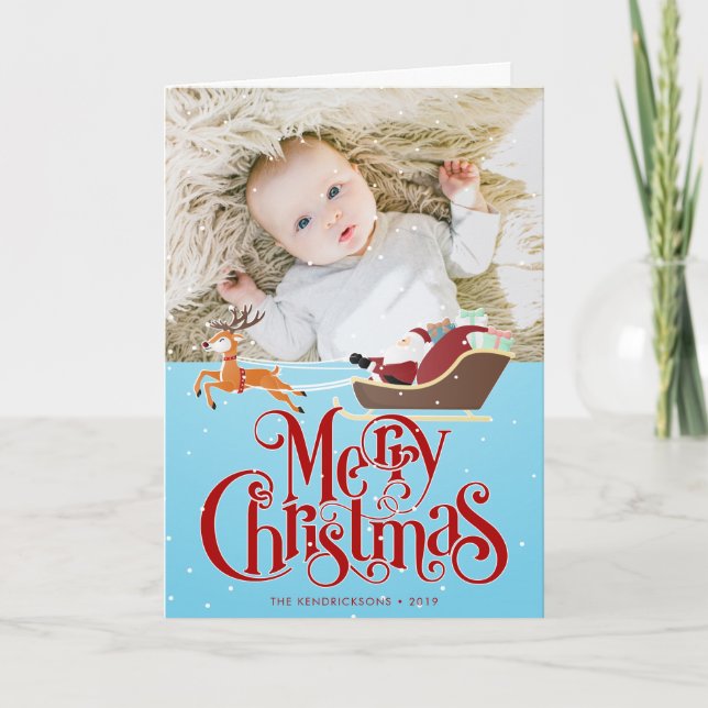 FOTO HOLIDAY | Weihnachtsabendflug des Weihnachtsm Feiertagskarte (Vorderseite)