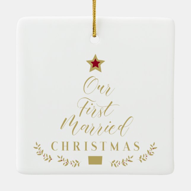 Foto Holly zweigt unsere ersten Verheirateten Weih Keramikornament (Rückseite)