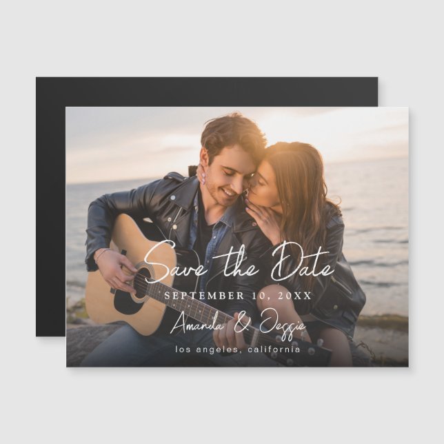 Foto - Horizontale Handschrift Save the Date 3B Magnetkarte (Vorne/Hinten)
