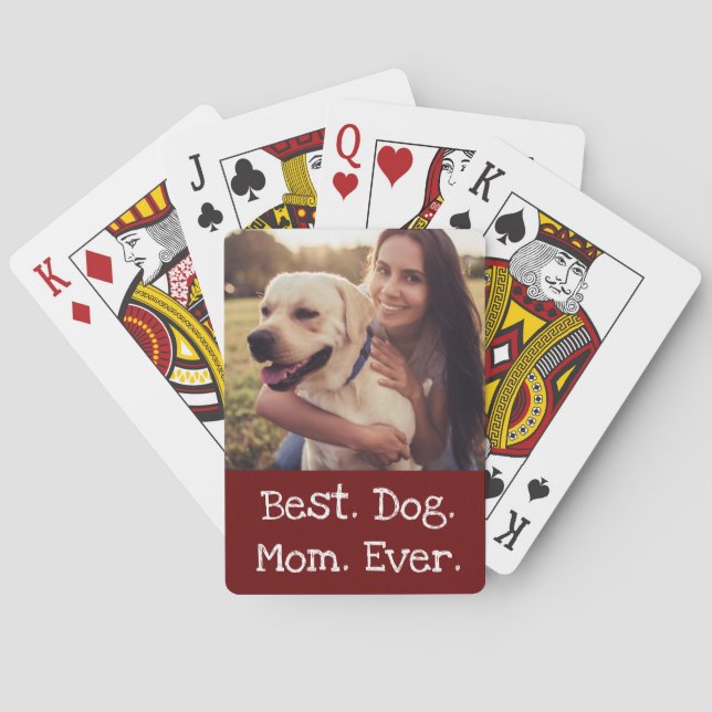 Foto Hund Personalisiert Beste Hund-Mama je rot we Spielkarten (Rückseite)