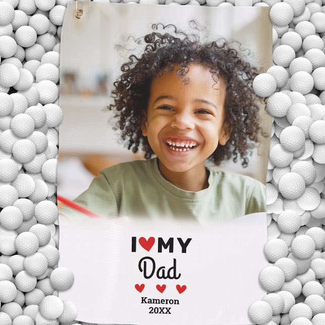 Foto I Liebe Eigener Vater Golfername Golfhandtuch (Photo I Love My Dad Golfer Name Custom Golf Towel)