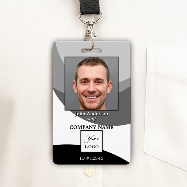 Foto-ID-Abzeichen für Schwarzweiß-Logos Ausweis (Photo ID badge featuring a black and white design with a space for your custom photo and logo)