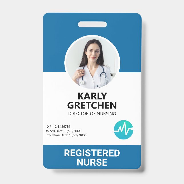 Foto ID Card Blue Custom Modern Hospital Employee Ausweis (Vorderseite)
