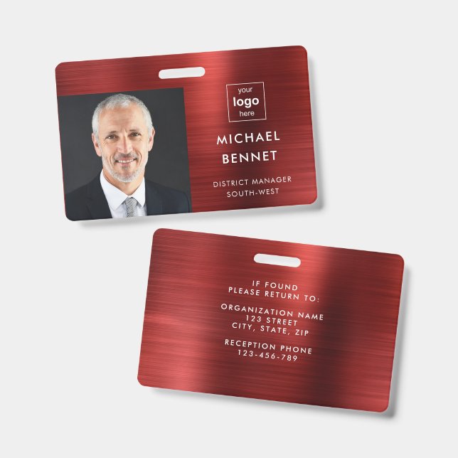 Foto ID der modernen Metallic Red Company Ausweis (Vorder- & Rückseite)