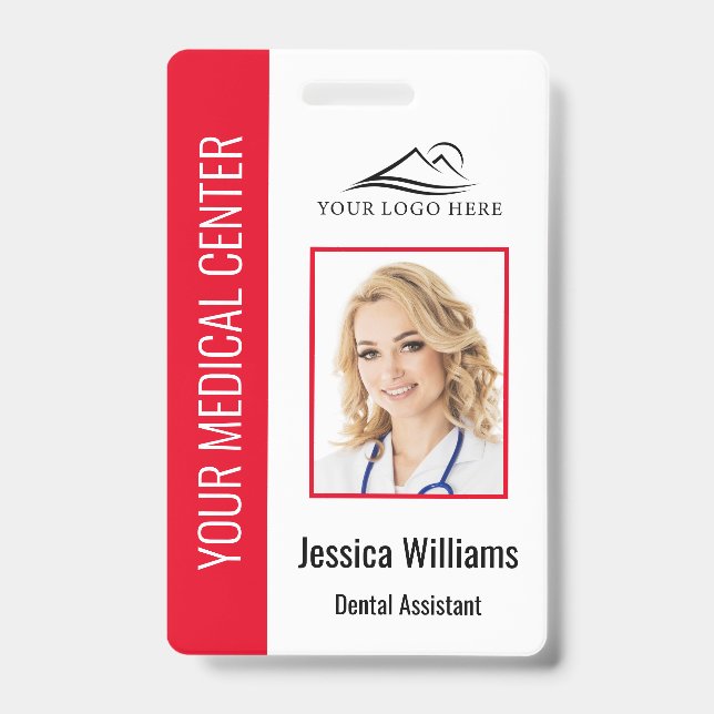 Foto-ID des Mitarbeiters des Zahnarztbüros rot Ausweis (Vorderseite)