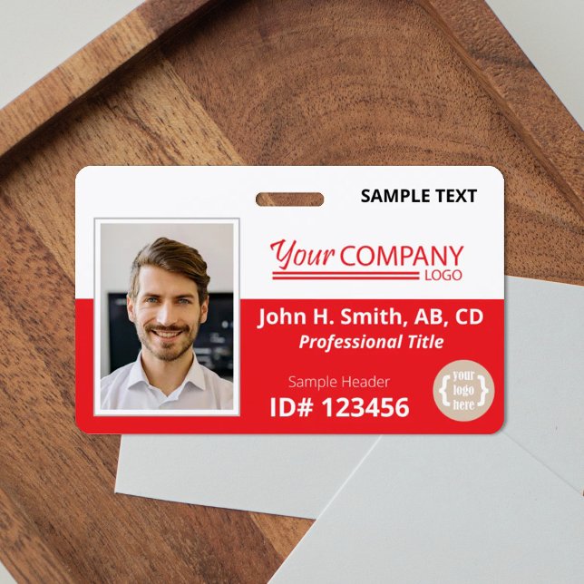 Foto-ID des Mitarbeiters für helles Rotes Logo Ausweis (red company i.d. badge with photo and logos)