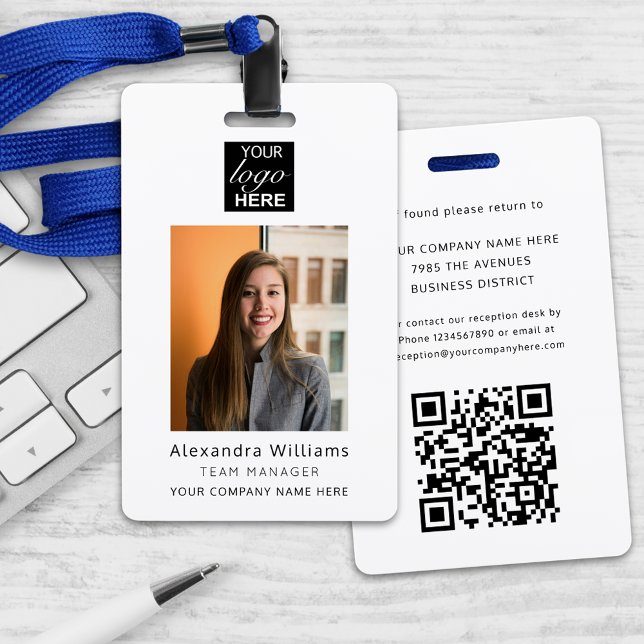 Foto-ID Firmenlogo QR-Code Sicherheit Ausweis (Personalized employee photo ID company your logo here and qr code security badge lanyard)