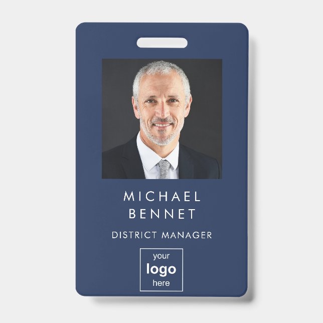 Foto-ID für moderne Navy Blue Corporate Ausweis (Vorderseite)