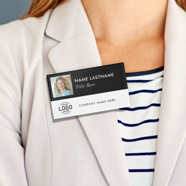 Foto-ID-Logo Einfach Schwarz-weißes Magnetband Namenschild (Von Creator hochgeladen)