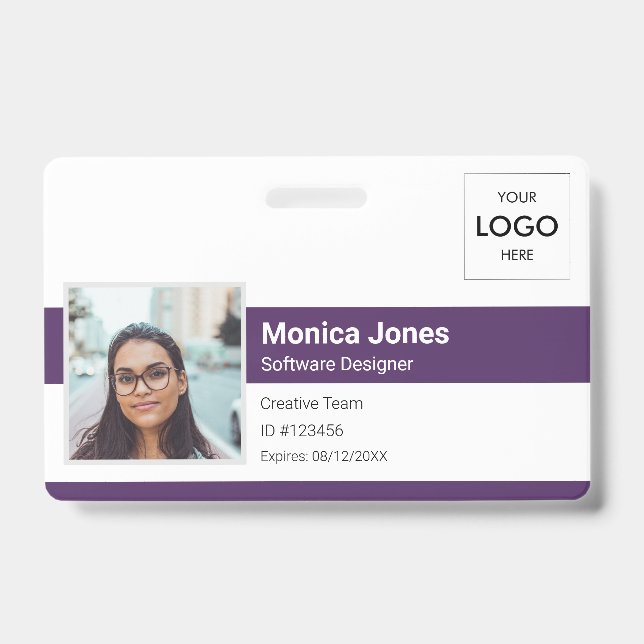 Foto-ID-Logo für Mitarbeiter - QR-Code Lila Ausweis (Vorderseite)