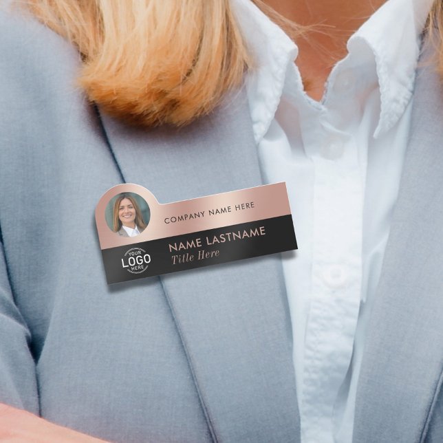 Foto-ID-Logo-Imitate Rose Gold Schwarz Beruflich Namensschild (Von Creator hochgeladen)