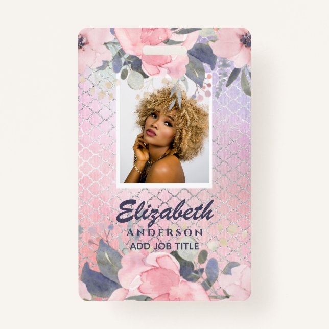 FOTO-ID - Mitarbeiter VIP Pass Girly Glitzer Blume Ausweis (Vorderseite)