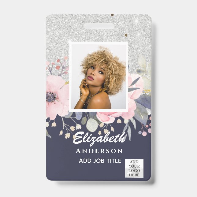 FOTO-ID Mitarbeiter VIP PASS Girly Glitzer Blume Ausweis (Vorderseite)