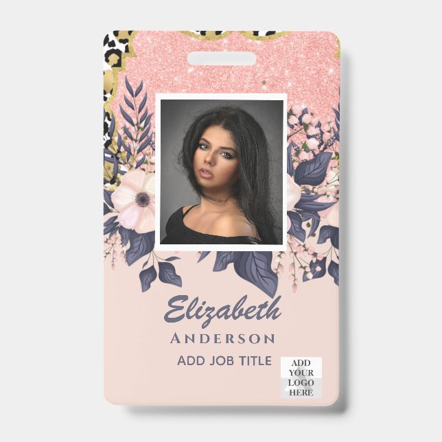 FOTO-ID Mitarbeiter VIP PASS Girly Glitzer Blume Ausweis (Vorderseite)