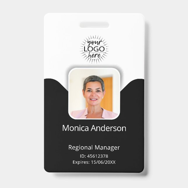 Foto-ID Name QR-Bar für Schwarz und Weiß Ausweis (Vorderseite)