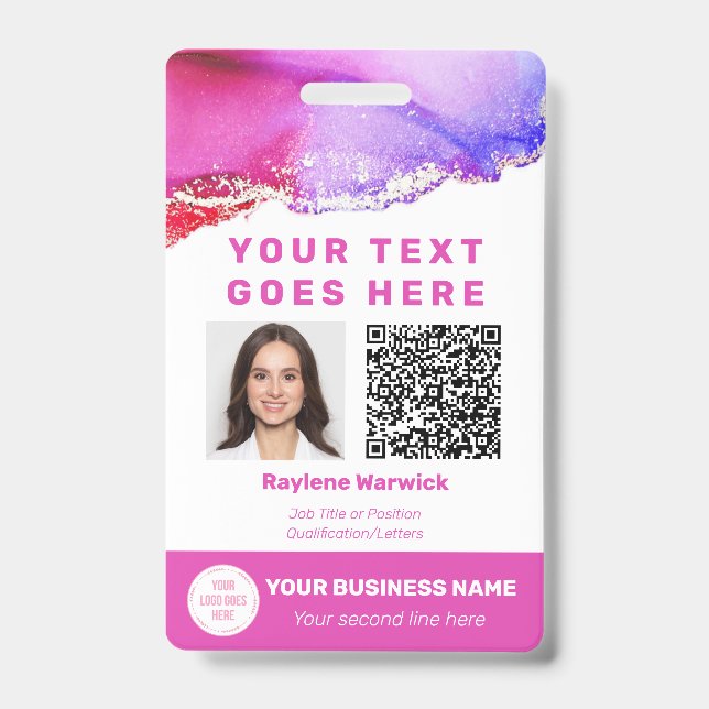 Foto-ID QR-Code-Abzeichen für rosa Angestellte Ausweis (Vorderseite)
