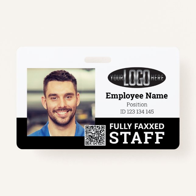 Foto-ID QR-Code Schwarz-weißes Abzeichen Ausweis (Vorderseite)