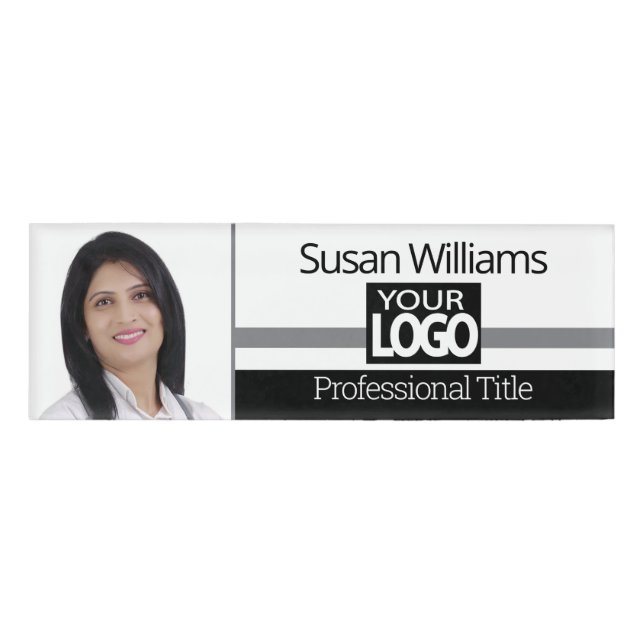 Foto-ID: Schwarz, Grau und Weiß Namenschild (Vorderseite)