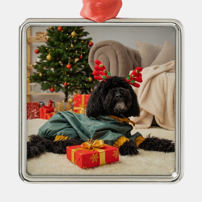 Foto Ihres Hundes Personalisiert Ornament Aus Metall (Vorne)