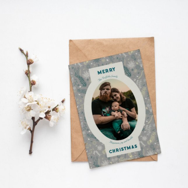 Foto in grauem Blumendoodle Feiertagskarte (Von Creator hochgeladen)