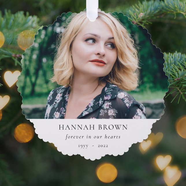 Foto | In Love Memory Moderne Elegant Ornament Karte (Create a beautiful photo tribute ornament card to remember someone special this holiday season)