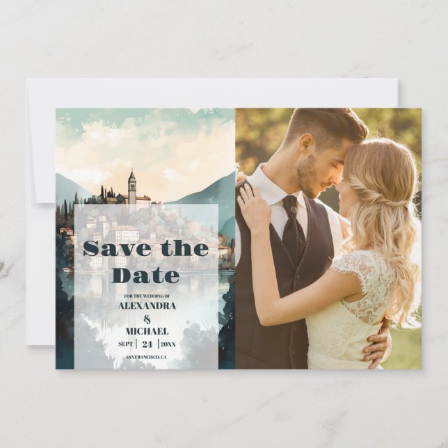 Foto Italien Hochzeit in Urlaubsort Como Save The Date (Vorderseite)
