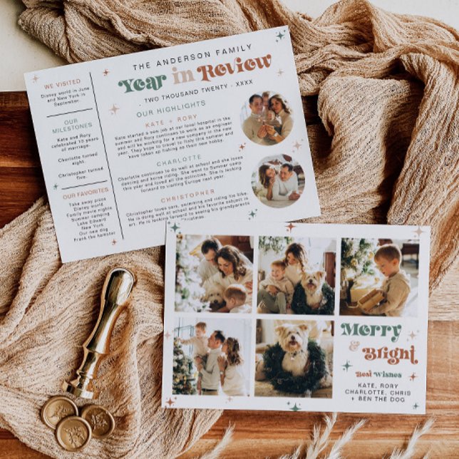 Foto Jahr im Review Holiday Card Weihnachten Boho (Boho year in review card with seven photos)