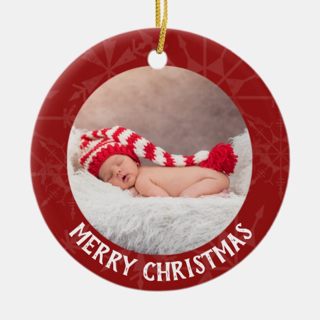 Foto-Jahr-Rot-Schneeflocke des Keramik Ornament (Vorne)