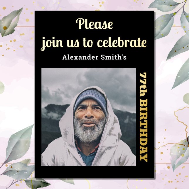 Foto jedes Jahr Geburtstag Schwarzes Gold Folieneinladung (Von Creator hochgeladen)